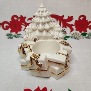 Vtg Mikasa Fine China Holiday Elegance Christmas Tree & Presents Tealight Holder